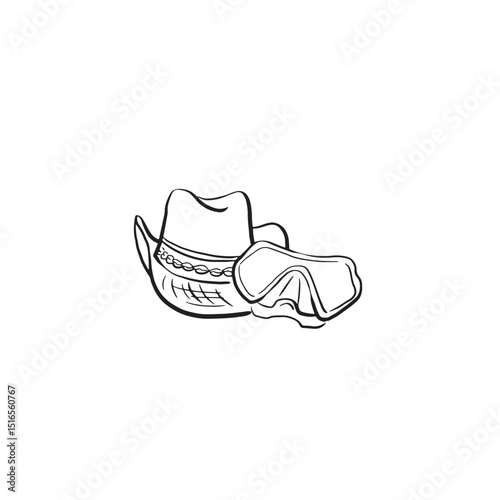 Line art cowboy hat and diving goggles illustration