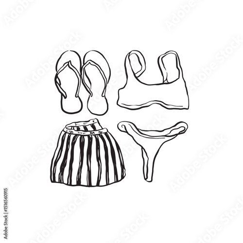 Hand drawn summer coastle vector clip art, beach outfit vector illustration