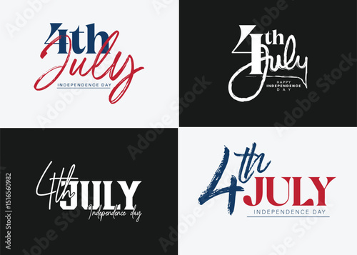 Happy 4th of July typography design with American flag colors,  vector illustration. 