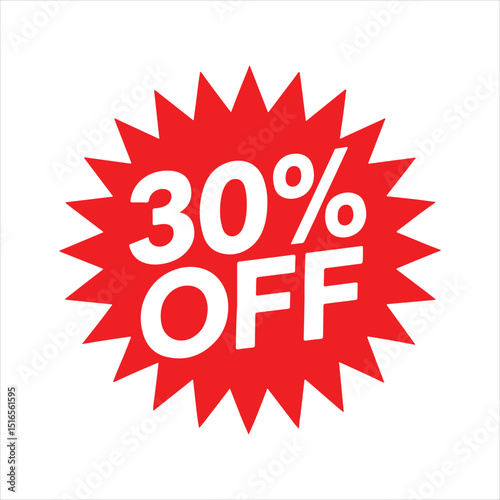 30% Off Sale Sticker: Vibrant Red Discount Tag for Promotions and Deals