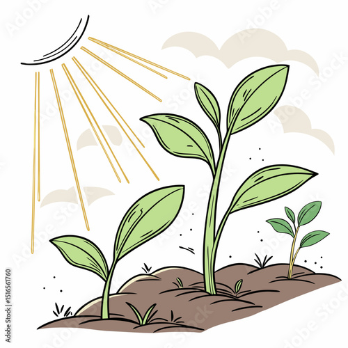 Illustration of young seedlings growing under sunlight, symbolizing growth and vitality