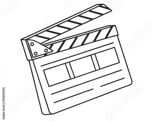 Simple Line Art Illustration of a Movie Clapperboard for Film Production
