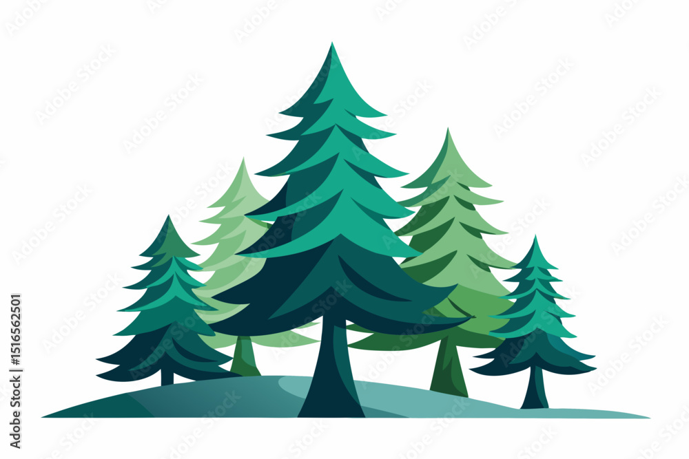 Fototapeta premium Stylized spruce trees with asymmetric and flowing base shapes Silhouette illustration