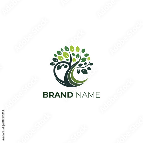 Elegant Tree Logo with Green Leaves and Brand Name