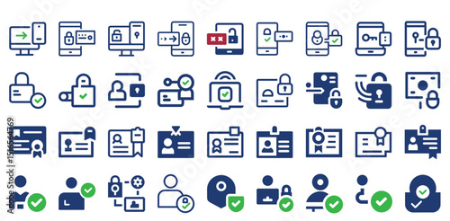 Clean Authorization Icon Set. Vector Illustration Featuring Lock, User Credentials, Authentication Shield, and Secure Digital Access Symbols for Tech Branding and UI