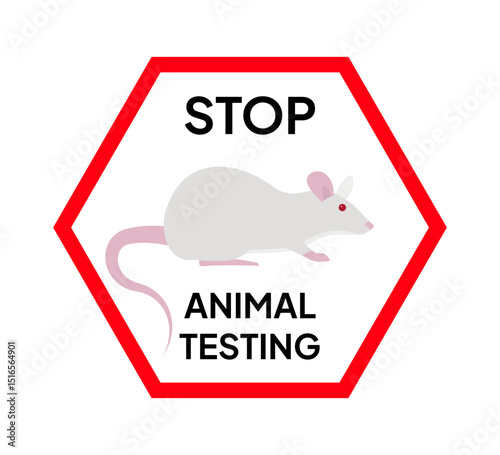 Stop animal testing sign with laboratory mouse graphic inside red hexagon