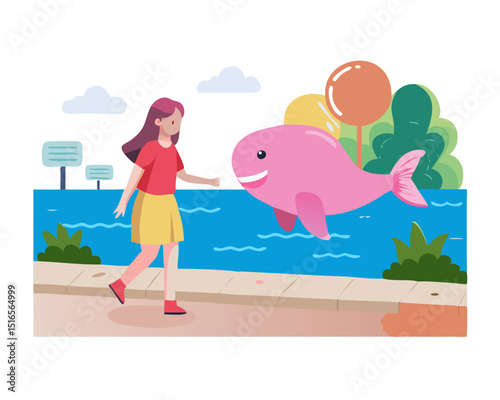 Happy family with children playing at the beach, a fun summer park design illustrating childhood happiness
