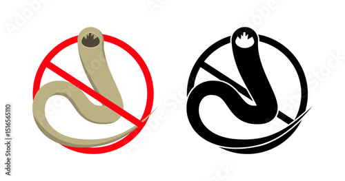 Stop Hookworm, Ancylostoma duodenale, Necator americanus, prohibiting sign indicating treatment or eradication of parasites