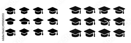 Various graduation caps arranged in a pattern highlighting academic achievements and celebration of education