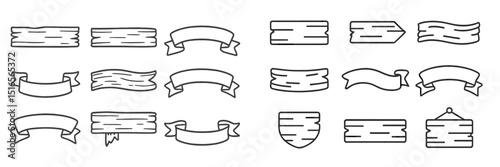 Various banner and sign designs featuring different shapes and styles suitable for decoration or labeling purposes