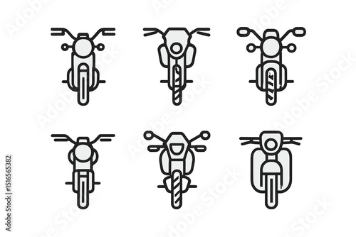 Different styles of motorcycles shown in various angles on a clean, white background during daylight