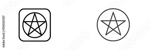 Graphic design of pentagram symbols with different outlines on a simple background
