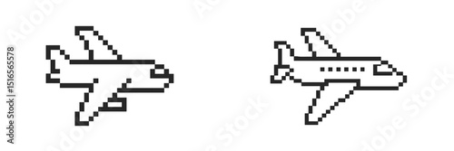Pixel art representation of two airplanes flying side by side in a clear sky during daylight hours
