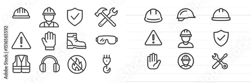 Safety icons representing tools, equipment, and workers in an industrial setting surrounded by safety precautions