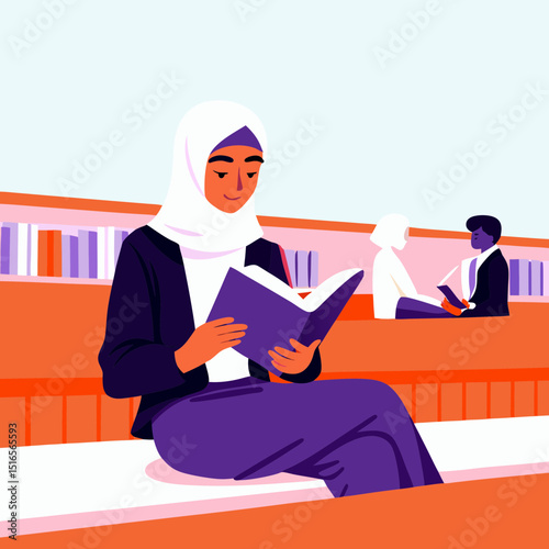 Muslim student girl with book
