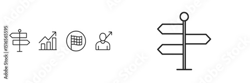 Directional signs provide guidance for travelers in a minimalistic design highlighting exploration and choices