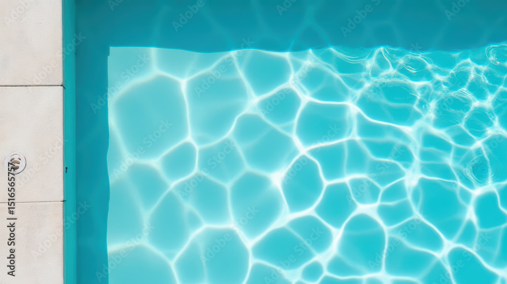 Obraz premium Clear water in swimming pool reflects sunlight, creating beautiful patterns on surface. serene blue invites relaxation and enjoyment