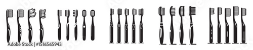 toothbrush silhouette vector set