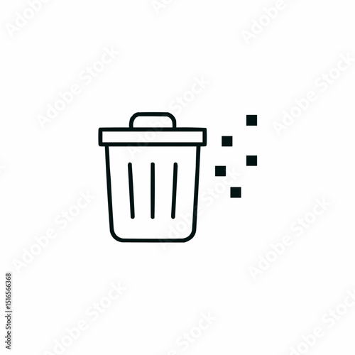 Minimal trash can with digital pixels escaping — light data purge.