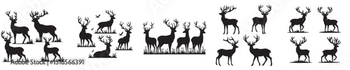 vector set of deer silhouettes