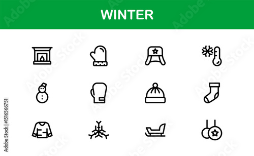 Winter Wonders Icons. Elegant Line Art for Cold Weather Concepts, Snowflakes, Activities, and Holiday Graphics. Enhance your visuals.