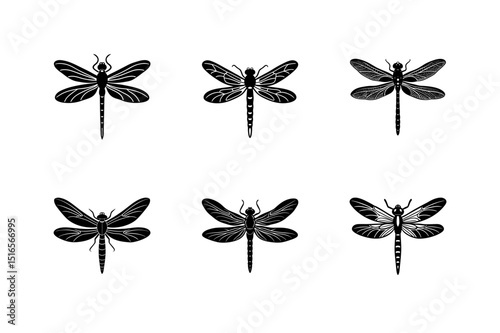 dragonfly in mid flight vector silhouette