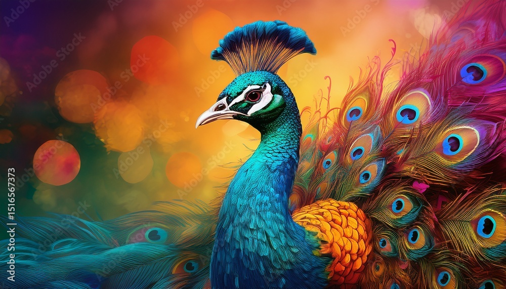 Obraz premium colorful peacock on colorful background wallpaper generative ai