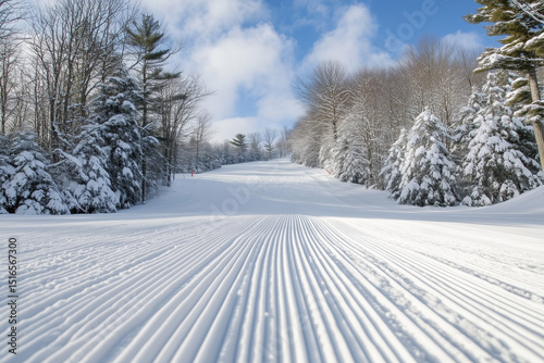 Wallpaper Mural Snow-Covered Ski Trail with Freshly Groomed Tracks and Trees Torontodigital.ca