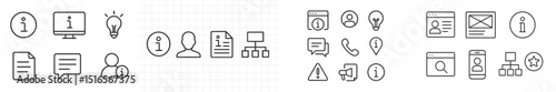 Collection of simple icons representing information, communication, and digital tools for various applications