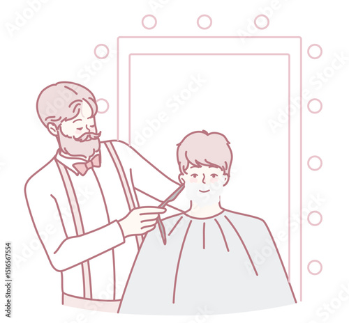 A vintage barber skillfully cuts hair, brilliantly showcasing classic salon elements, style, and ambiance