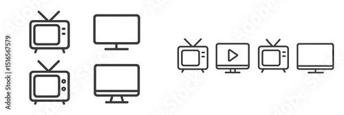 Different types of televisions showing evolution of designs and technology during various eras of television history