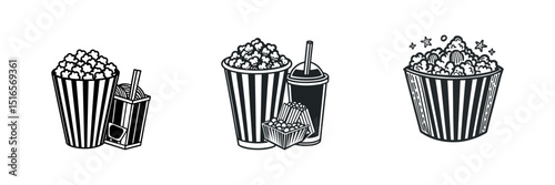 Cinema Snack Silhouette – Popcorn with Drink Icon