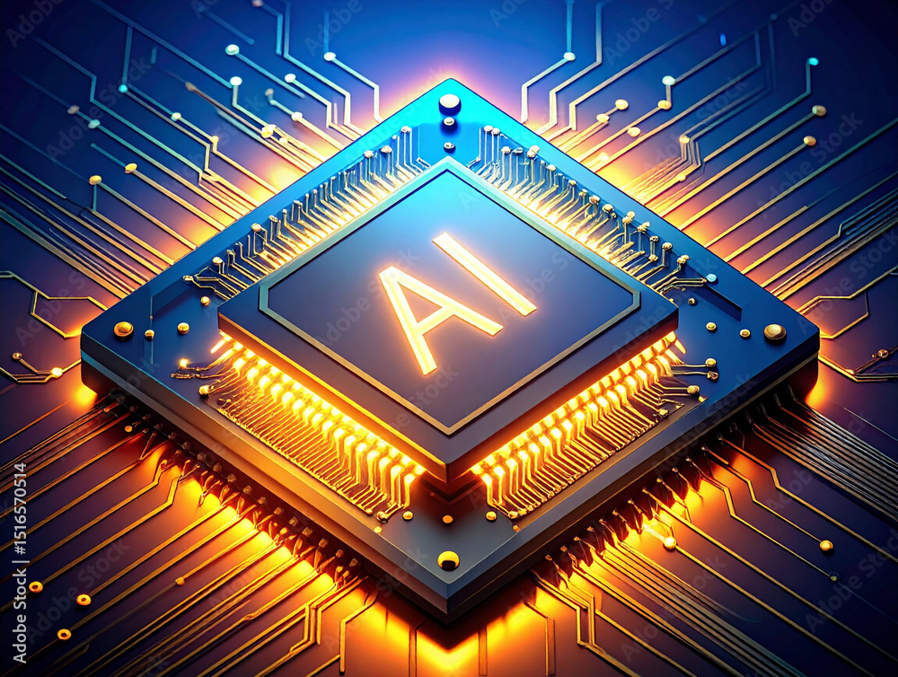 Fototapeta premium Futuristic AI Microchip – Transparent Background 