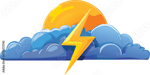 Storm Cloud with Lightning Bolt Aligning the Setting Sun – Dramatic Weather Vector