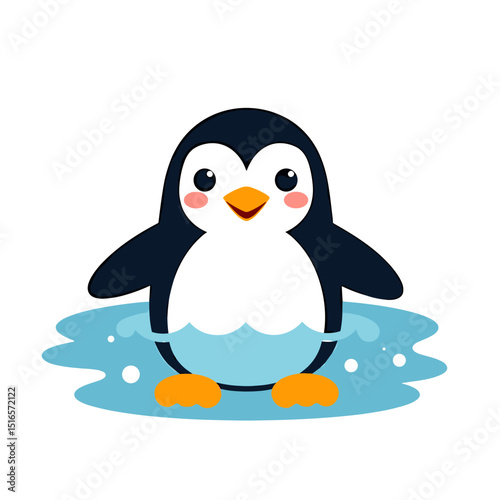 Cute Cartoon Penguin Swimming in Water Illustration for Children's Book or Educational Material