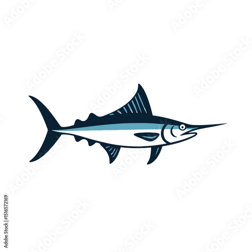 Illustration of a Blue Marlin Fish with a Long Bill, a Vector Graphic Design