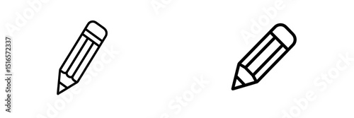 Simple black and white illustration of two overlapping pencils on a blank background showcasing creativity and artistry