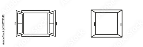 Two designs of open and closed windows showcasing simple and minimalistic line art styles