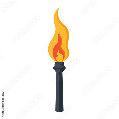 Illustration of a Burning Torch with a Bright Flame on a White Background