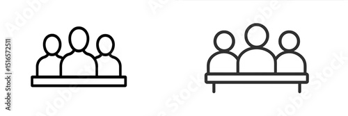 Four figures in a minimalist style sitting at a table representing collaboration and teamwork in a modern design
