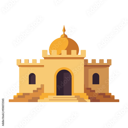 Illustration of a Golden Palace or Castle with Stairs and a Dome, Vector Graphic
