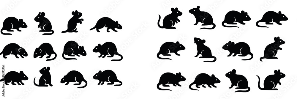 Fototapeta premium Different poses of black mice in a basic design illustrating their playful and curious nature in a simple layout
