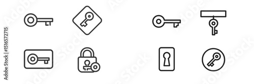 Collection of various key and lock icons designed for digital use showcasing modern and simplistic styles