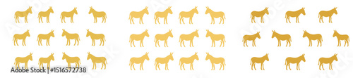 Collection of golden donkey silhouettes arranged in even rows showcasing simple animal design and aesthetic appeal