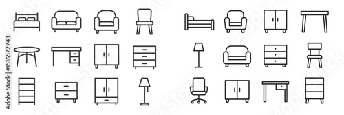 Modern line art furniture collection showcasing various home items for living and office spaces