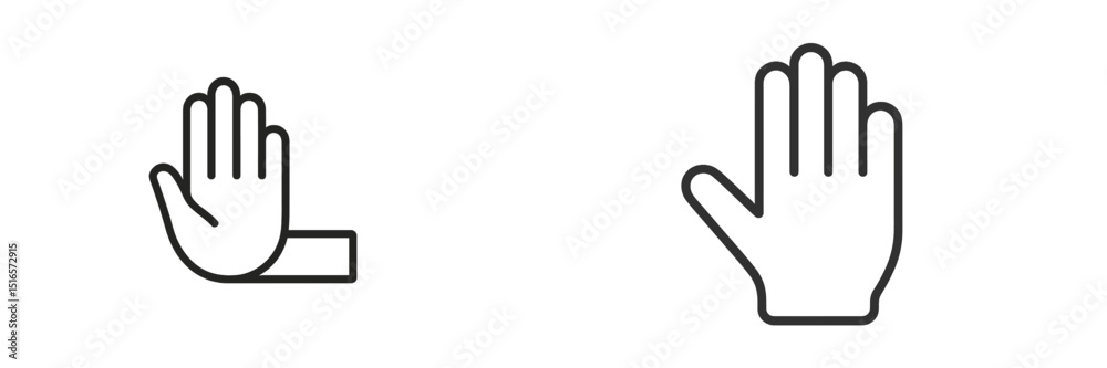 Two simple hand gestures depicted in outlined styles, symbolizing stop and greeting actions Two simple hand gestures depicted in outlined styles, symbolizing stop and greeting actions