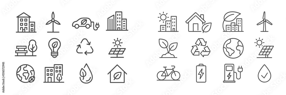 Obraz premium Sustainability icons representing eco-friendly concepts in urban settings during daylight hours