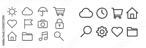 Various icons representing different elements of daily life in a minimalistic design displayed on a white background