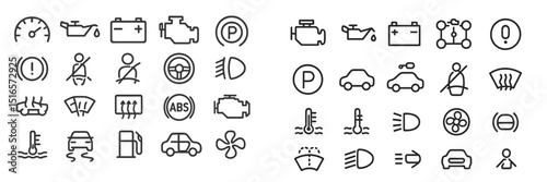 Various vehicle warning and indicator symbols displayed clearly on a dashboard for driver awareness and safety