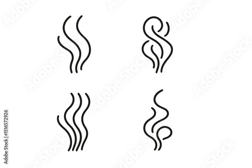 Curved lines representing steam rising from various sources in a minimalist design on white background